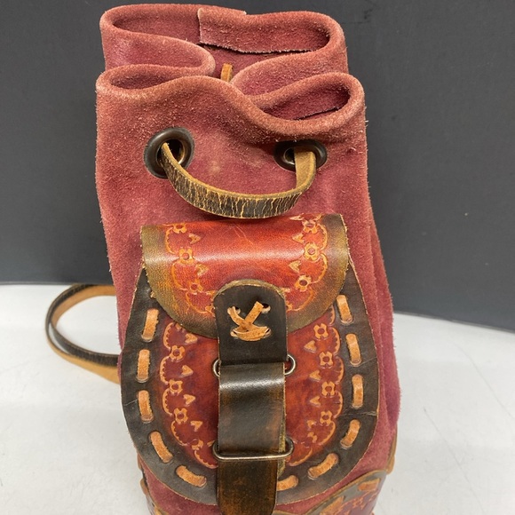 Chile Red Suede Bucket Purse Backpack - Picture 3 of 17